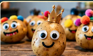 Des pommes de terre décorées avec des visages rigolos